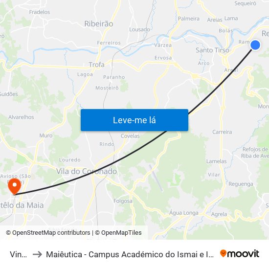 Vinha to Maiêutica - Campus Académico do Ismai e Ipmaia map