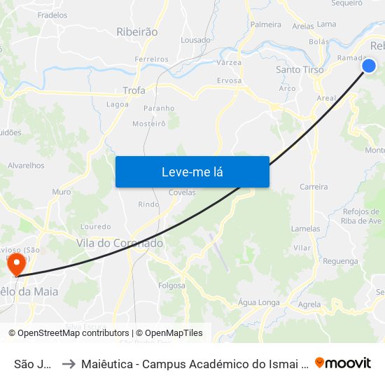 São João to Maiêutica - Campus Académico do Ismai e Ipmaia map