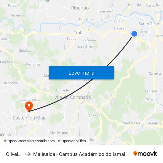 Oliveiras to Maiêutica - Campus Académico do Ismai e Ipmaia map