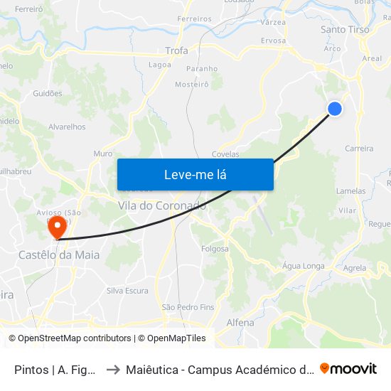 Pintos | A. Figueiredo 3 to Maiêutica - Campus Académico do Ismai e Ipmaia map