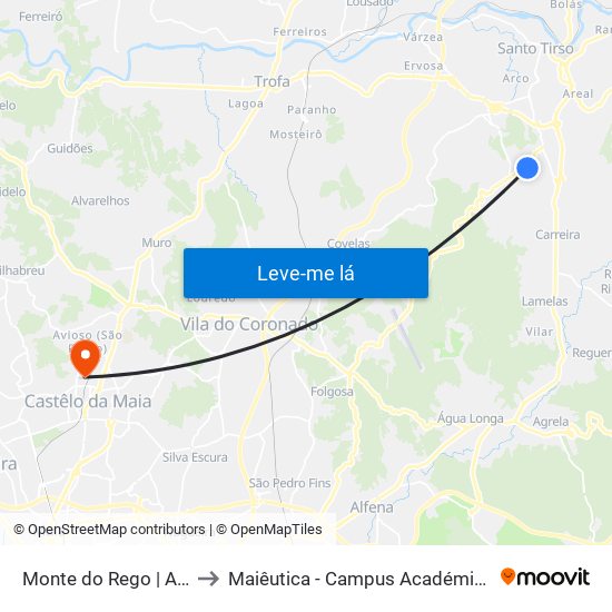 Monte do Rego | A. Figueiredo 2 to Maiêutica - Campus Académico do Ismai e Ipmaia map