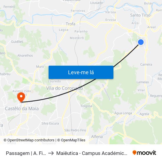 Passagem | A. Figueiredo 1 to Maiêutica - Campus Académico do Ismai e Ipmaia map