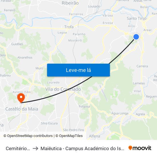 Cemitério SCC to Maiêutica - Campus Académico do Ismai e Ipmaia map