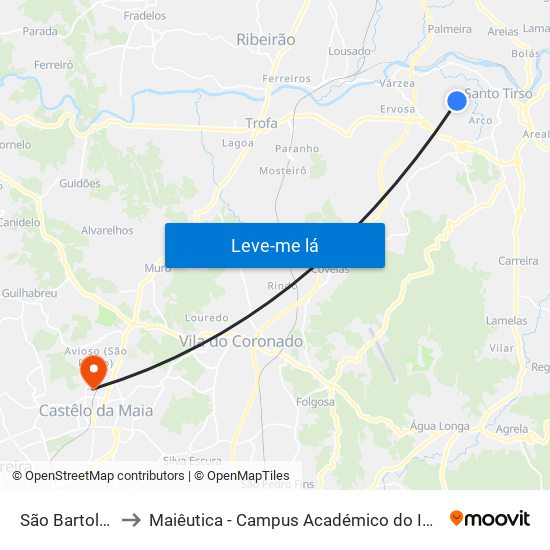 São Bartolomeu to Maiêutica - Campus Académico do Ismai e Ipmaia map