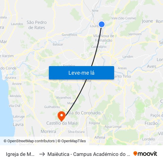 Igreja de Mouquim to Maiêutica - Campus Académico do Ismai e Ipmaia map