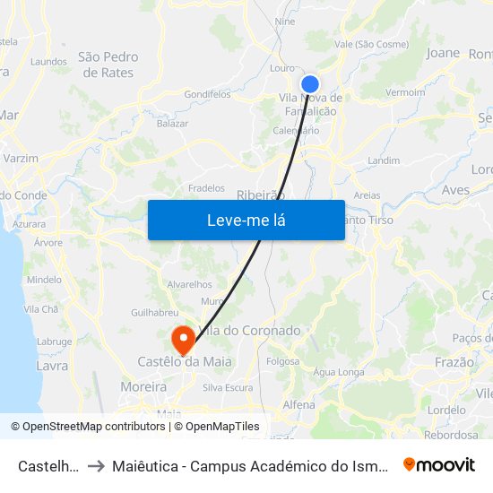 Castelhana to Maiêutica - Campus Académico do Ismai e Ipmaia map
