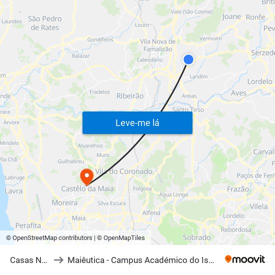 Casas Novas to Maiêutica - Campus Académico do Ismai e Ipmaia map