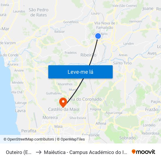 Outeiro (Escola) to Maiêutica - Campus Académico do Ismai e Ipmaia map