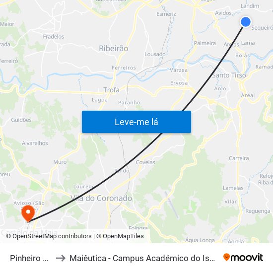 Pinheiro Torto to Maiêutica - Campus Académico do Ismai e Ipmaia map