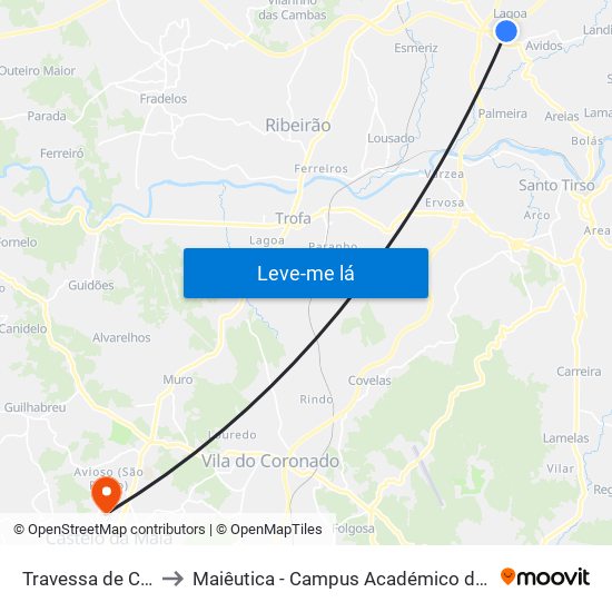Travessa de Cambães to Maiêutica - Campus Académico do Ismai e Ipmaia map