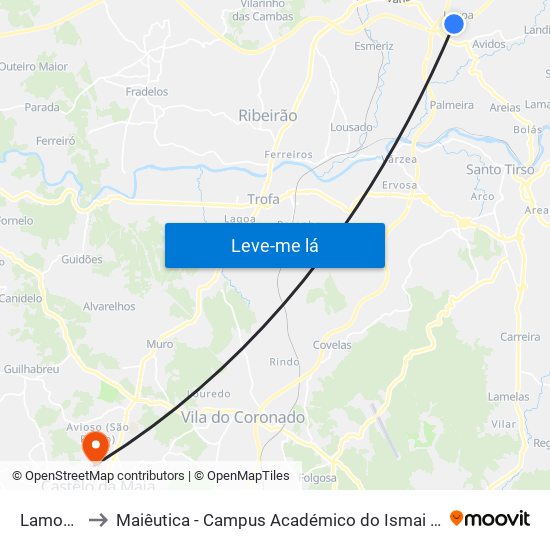 Lamosos to Maiêutica - Campus Académico do Ismai e Ipmaia map