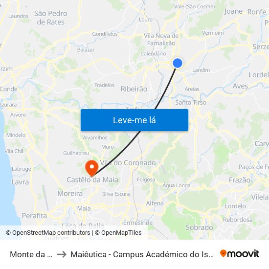 Monte da Pena to Maiêutica - Campus Académico do Ismai e Ipmaia map