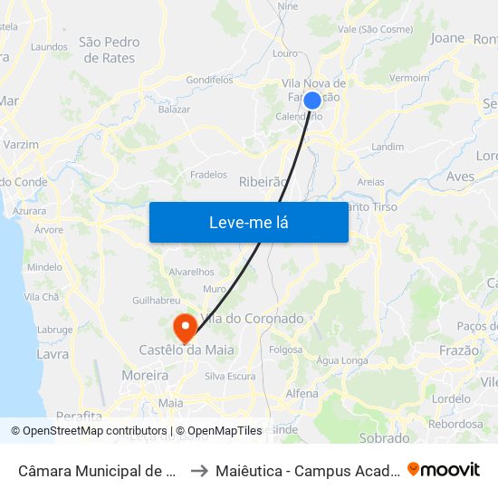 Câmara Municipal de Vila Nova de Famalicão to Maiêutica - Campus Académico do Ismai e Ipmaia map