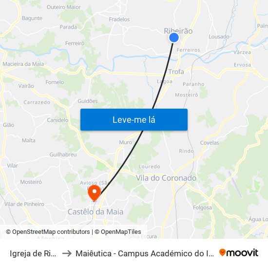 Igreja de Ribeirão to Maiêutica - Campus Académico do Ismai e Ipmaia map