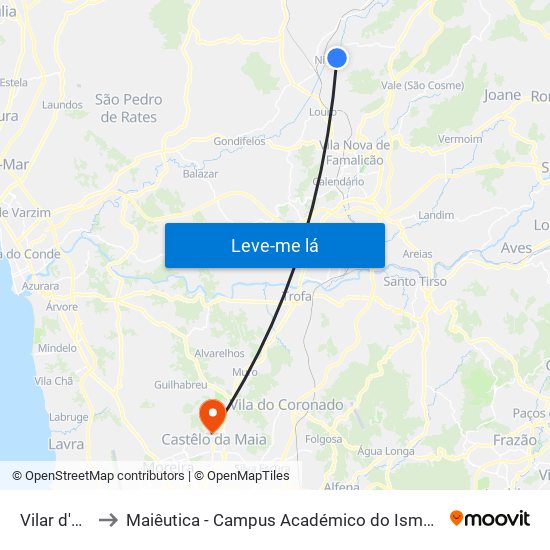 Vilar d'Este to Maiêutica - Campus Académico do Ismai e Ipmaia map