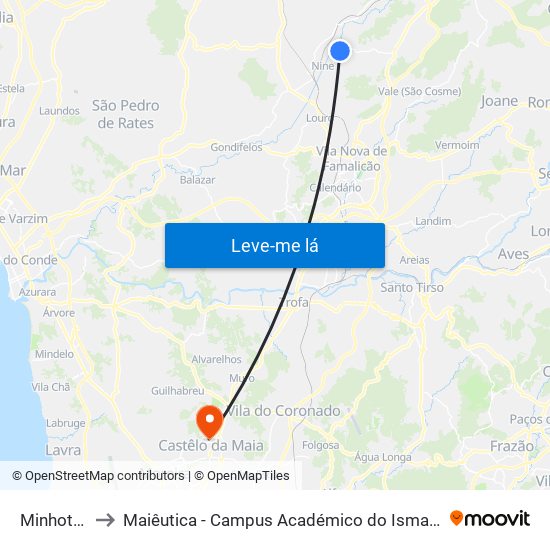 Minhoteira to Maiêutica - Campus Académico do Ismai e Ipmaia map