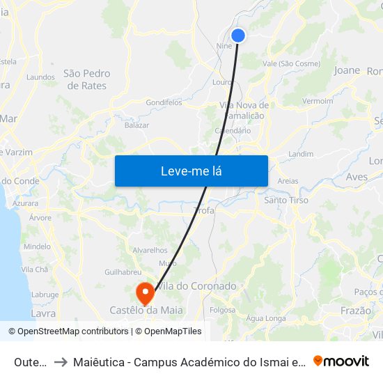 Outeiro to Maiêutica - Campus Académico do Ismai e Ipmaia map