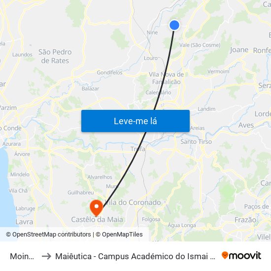 Moinhos to Maiêutica - Campus Académico do Ismai e Ipmaia map