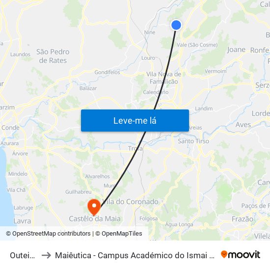 Outeiros to Maiêutica - Campus Académico do Ismai e Ipmaia map