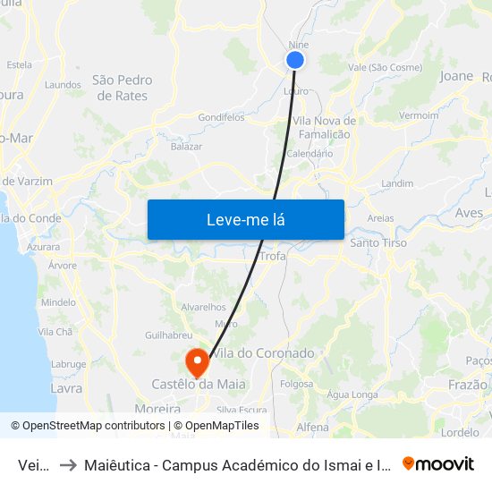 Veiga (Nine) to Maiêutica - Campus Académico do Ismai e Ipmaia map