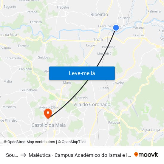 Souto (Lousado) to Maiêutica - Campus Académico do Ismai e Ipmaia map