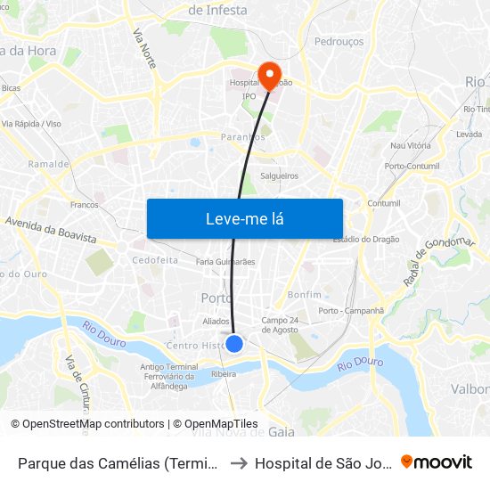 Parque das Camélias (Terminal) to Hospital de São João map