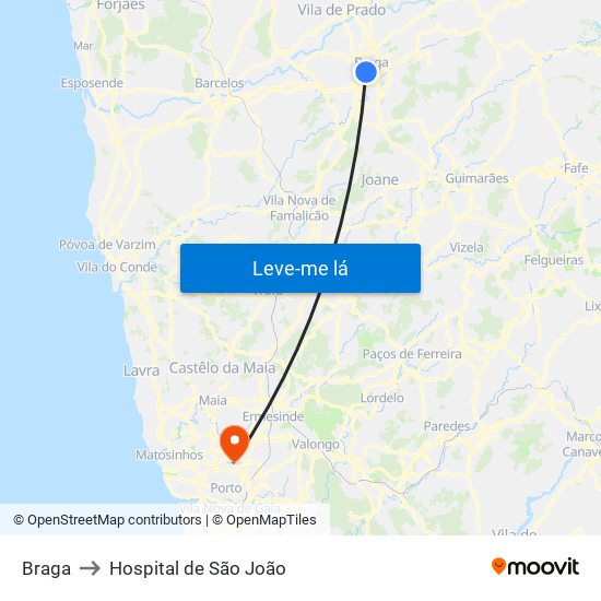 Braga to Hospital de São João map