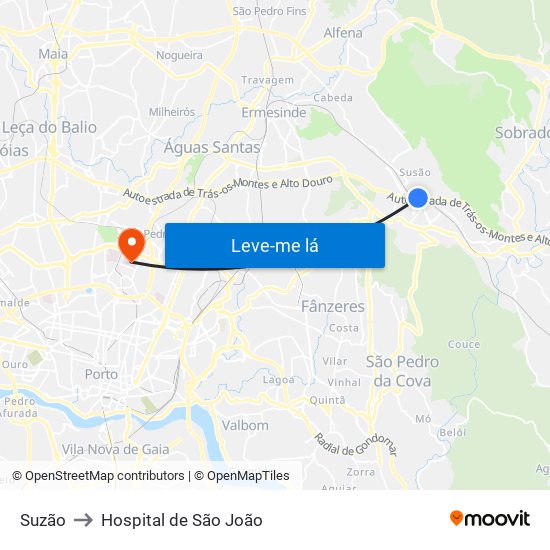 Suzão to Hospital de São João map