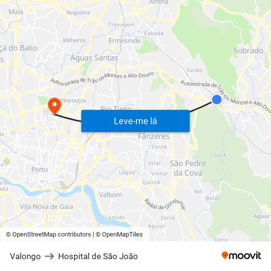 Valongo to Hospital de São João map