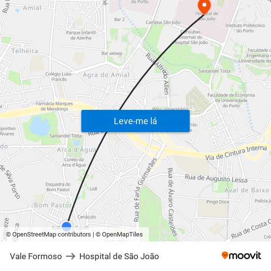Vale Formoso to Hospital de São João map