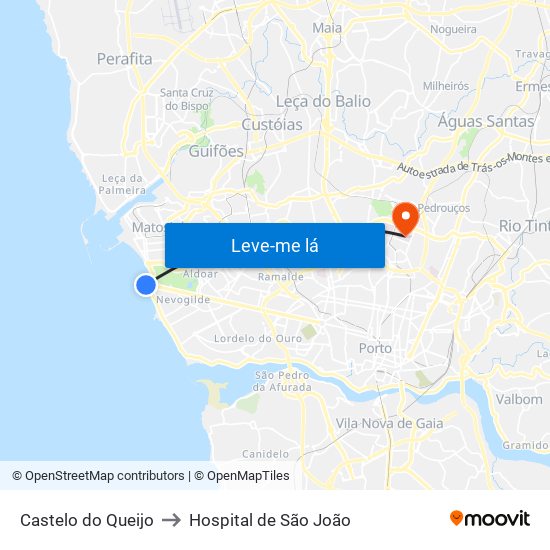 Castelo do Queijo to Hospital de São João map