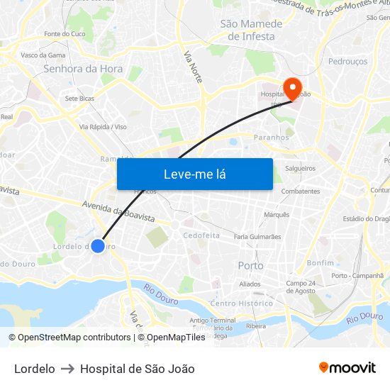 Lordelo to Hospital de São João map