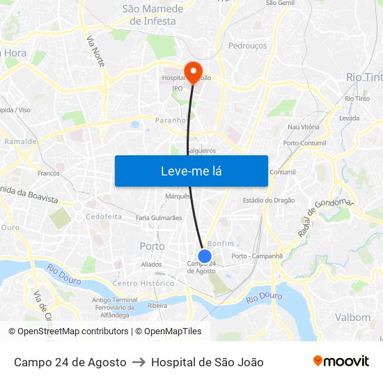 Campo 24 de Agosto to Hospital de São João map