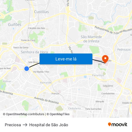 Preciosa to Hospital de São João map