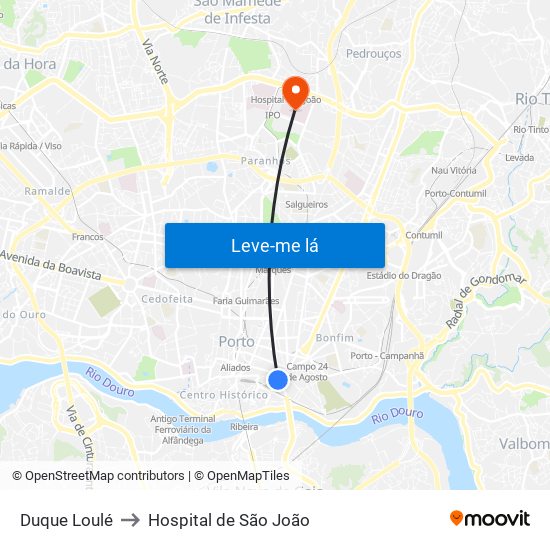 Duque Loulé to Hospital de São João map