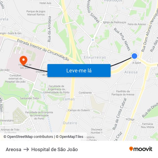 Areosa to Hospital de São João map