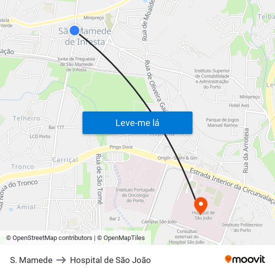 S. Mamede to Hospital de São João map