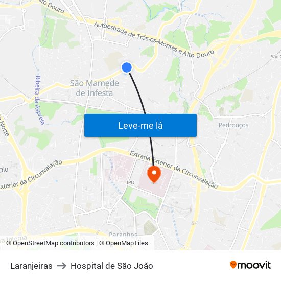 Laranjeiras to Hospital de São João map