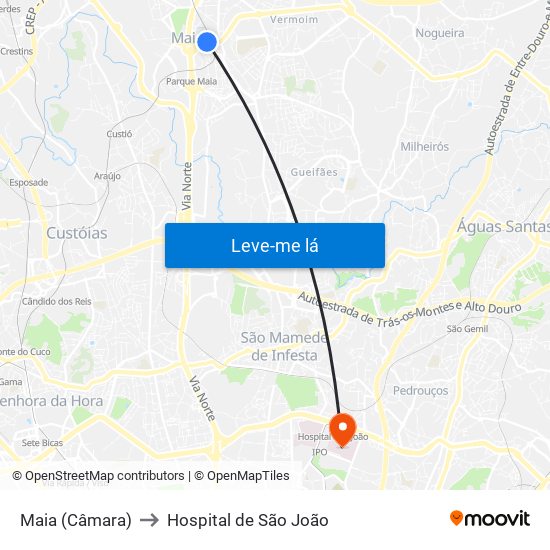 Maia (Câmara) to Hospital de São João map