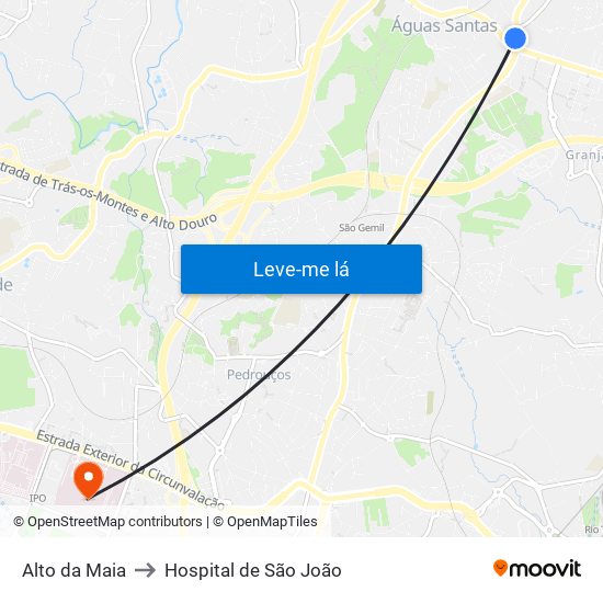 Alto da Maia to Hospital de São João map