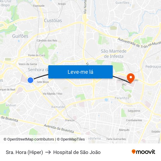 Sra. Hora (Hiper) to Hospital de São João map