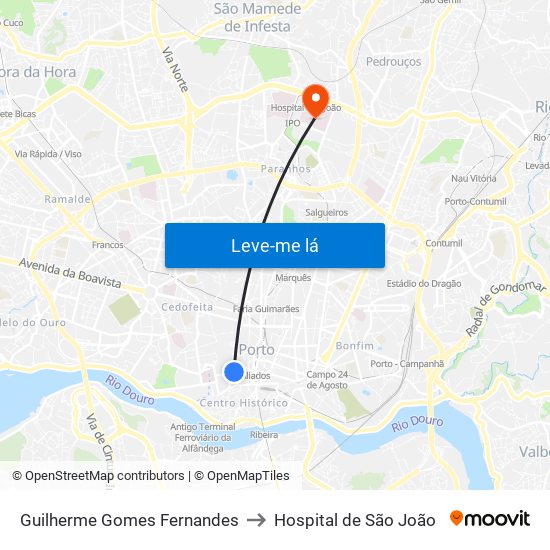 Guilherme Gomes Fernandes to Hospital de São João map