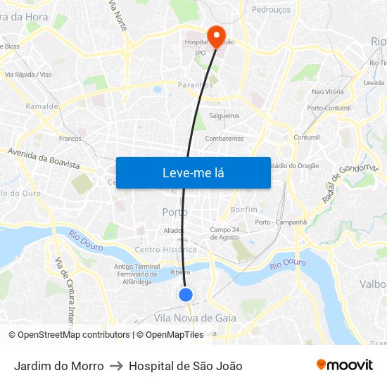 Jardim do Morro to Hospital de São João map