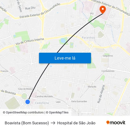 Boavista (Bom Sucesso) to Hospital de São João map