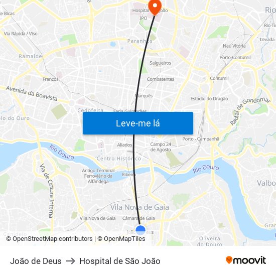 João de Deus to Hospital de São João map