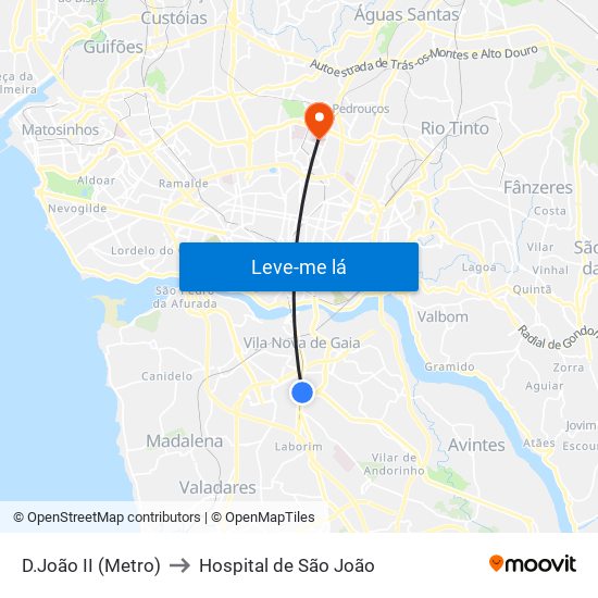 D.João II (Metro) to Hospital de São João map