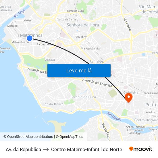 Av. da República to Centro Materno-Infantil do Norte map