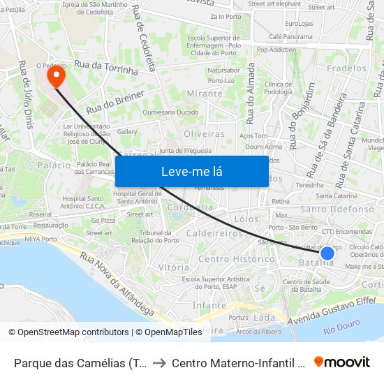 Parque das Camélias (Terminal) to Centro Materno-Infantil do Norte map