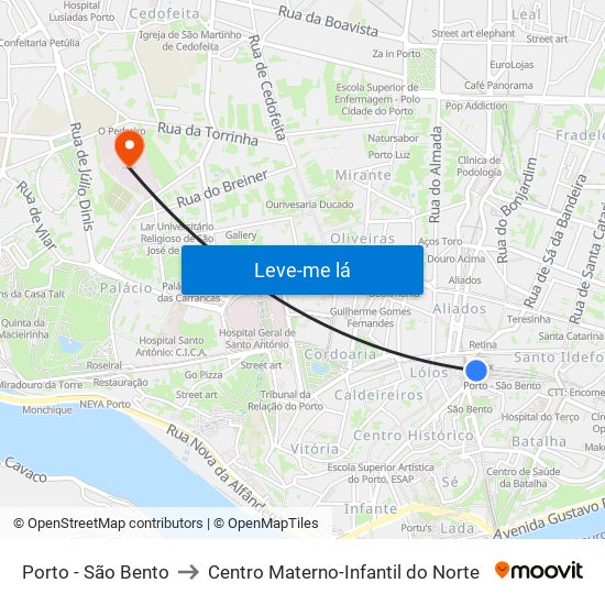 Porto - São Bento to Centro Materno-Infantil do Norte map
