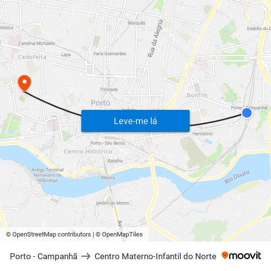 Porto - Campanhã to Centro Materno-Infantil do Norte map